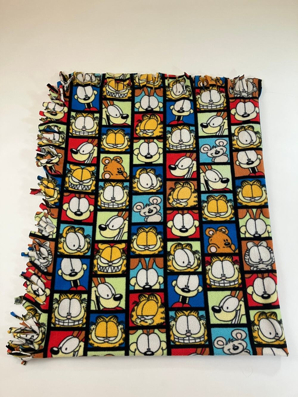 Garfield Odie Fleece Throw Blanket Multicolor Comic Character Grid Fringe 52x60